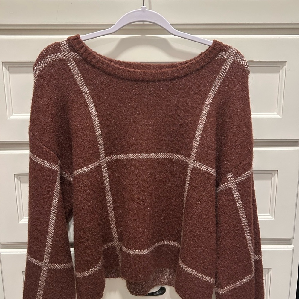 Z Supply Brown and Cream Grid Sweater